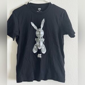 Uniqlo Black Graphic Tee with Silver Balloon Bunny